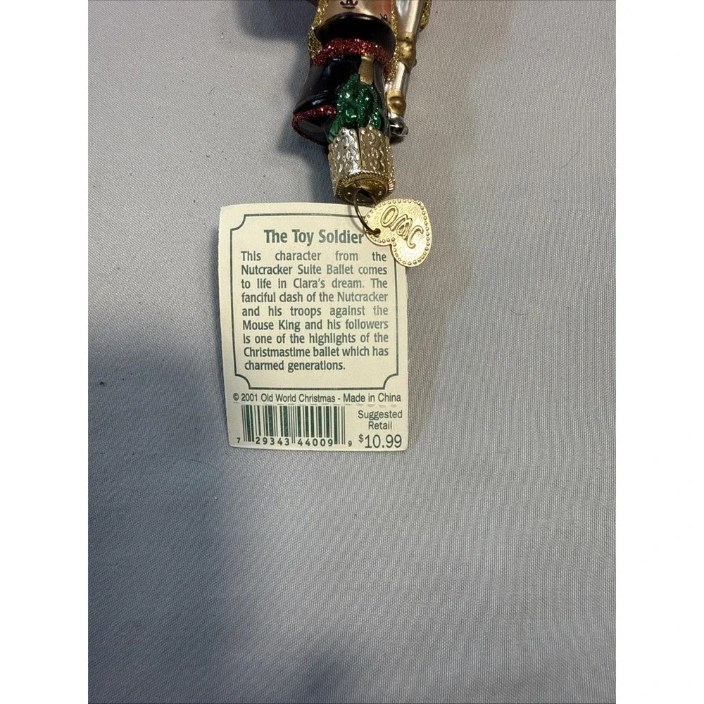 Old World Christmas Toy Soldier Nutcracker Glass Ornament with Tag